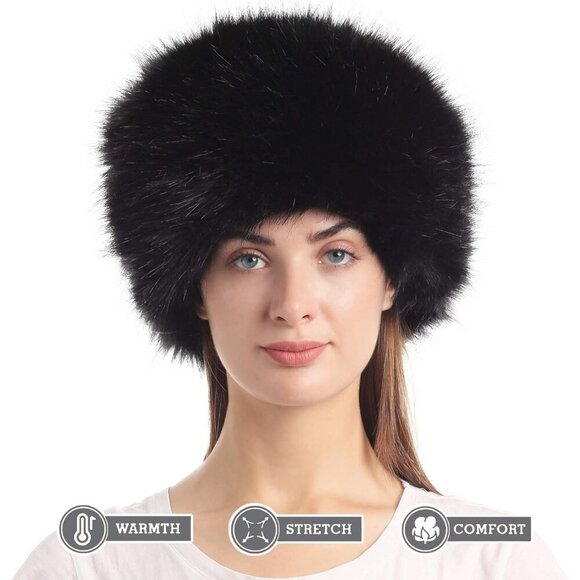 Women  Black Warm Winter Hat Faux Fur Russian Cossack Style main image 4